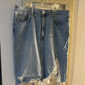 Distressed Denim Midi Skirt SIZE 14 NWOT